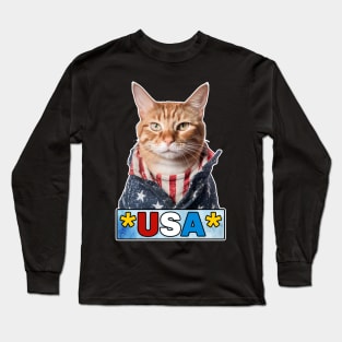 Patriotic Ginger Cat Long Sleeve T-Shirt